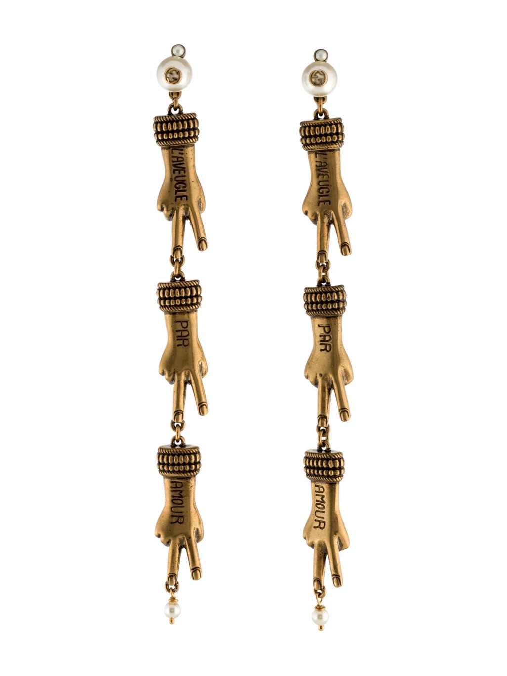 Gucci Gg Faux Pearl L’aveugle Par Amour Hand Earrings